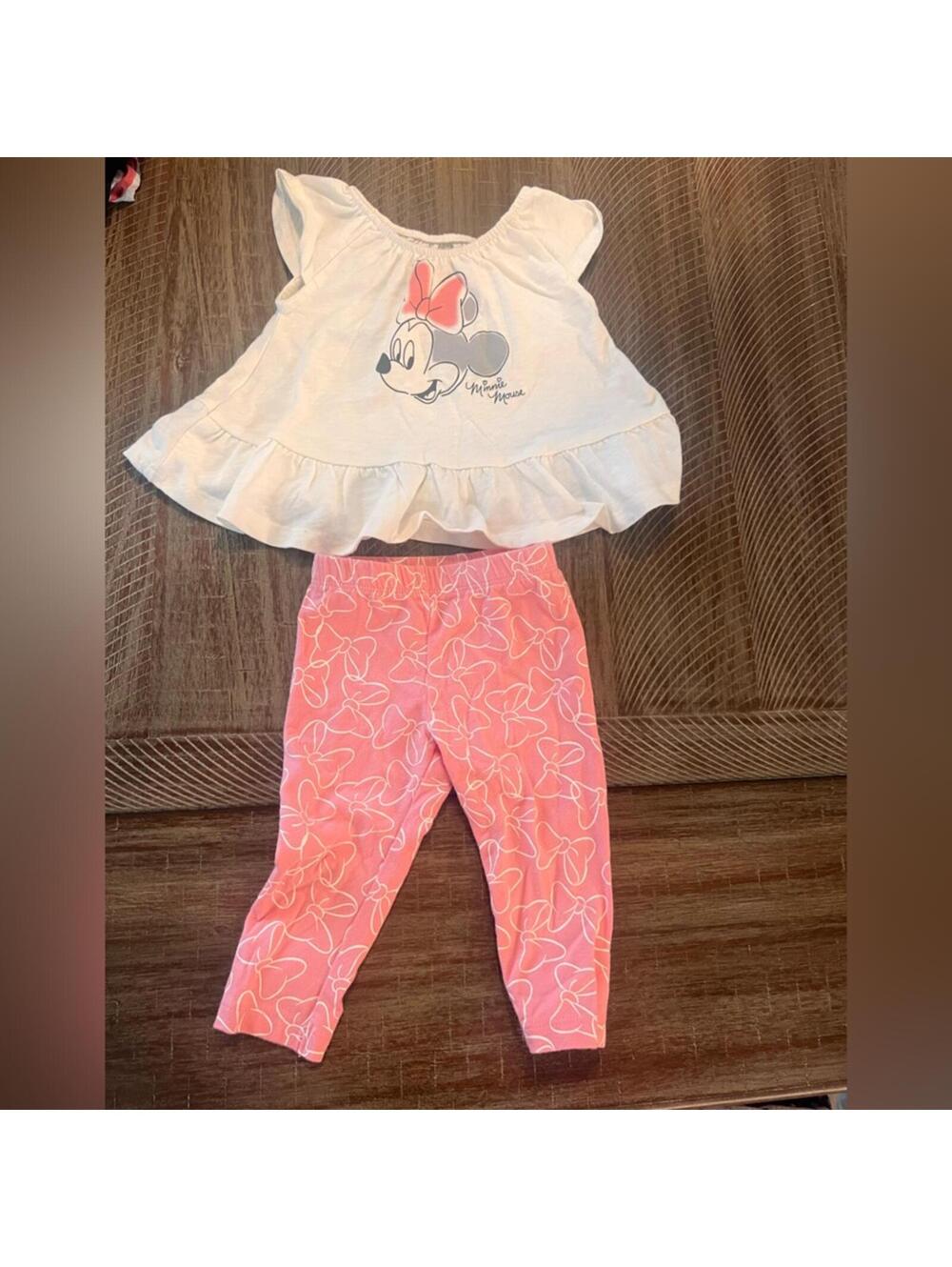 Jumping Beans Baby Girl 2-Piece Outfit White Minnie Mouse Top Pink Bow Print 6M